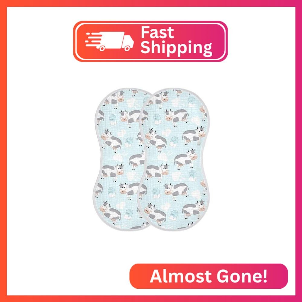 JHKKU Muslin Burp Cloths for Baby Boys and Girls - 2-Pack Ultra Absorbent Cow Mu