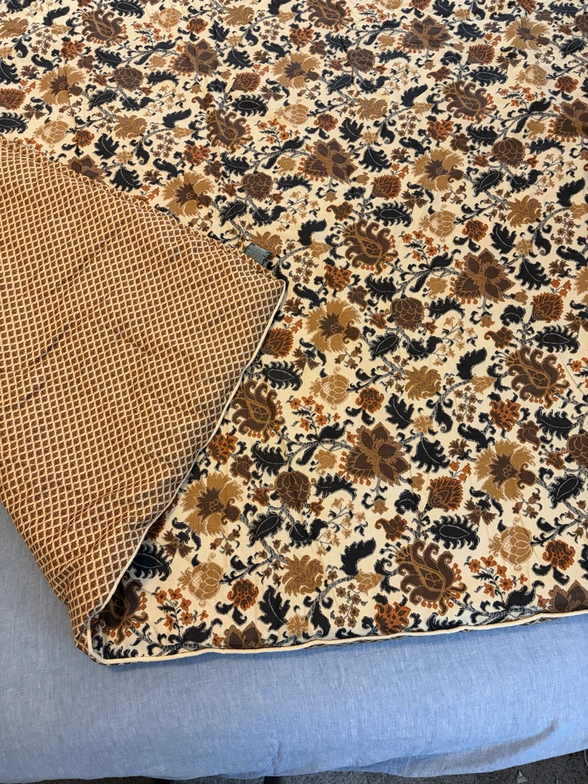 Ralph Lauren TWIN Reversible Comforter Brown Gold Floral Gold Diamond Shapes