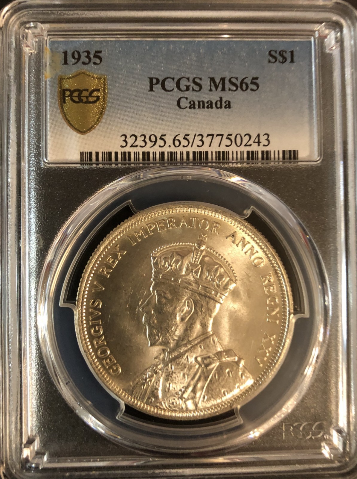 1935 Canada Silver Jubilee $1 Dollar PCGS MS65 Blast White with Gold Tone KM30