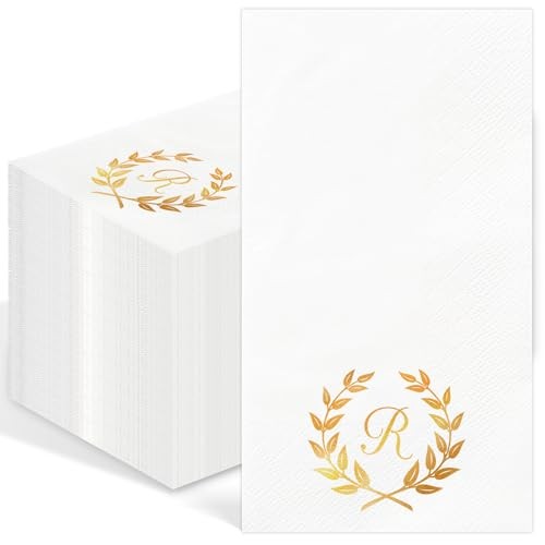 100Pcs Gold Monogram Napkins Letter 3-Ply Disposable Elegant Initial Paper R
