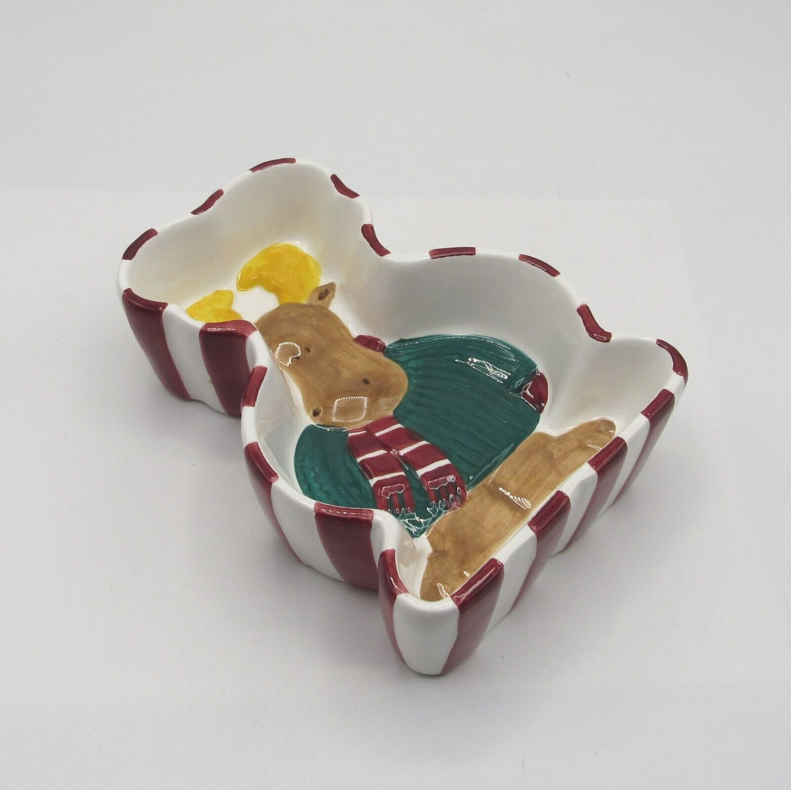 ST. NICHOLAS SQUARE CHRISTMAS MOOSE CERAMIC OPEN CANDY DISH EUC