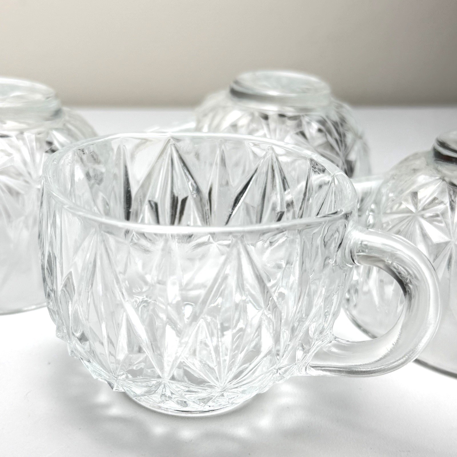 VTG Hazel Atlas Williamsport Punch Cups Set of 4  Clear Glass Star & Fan Square