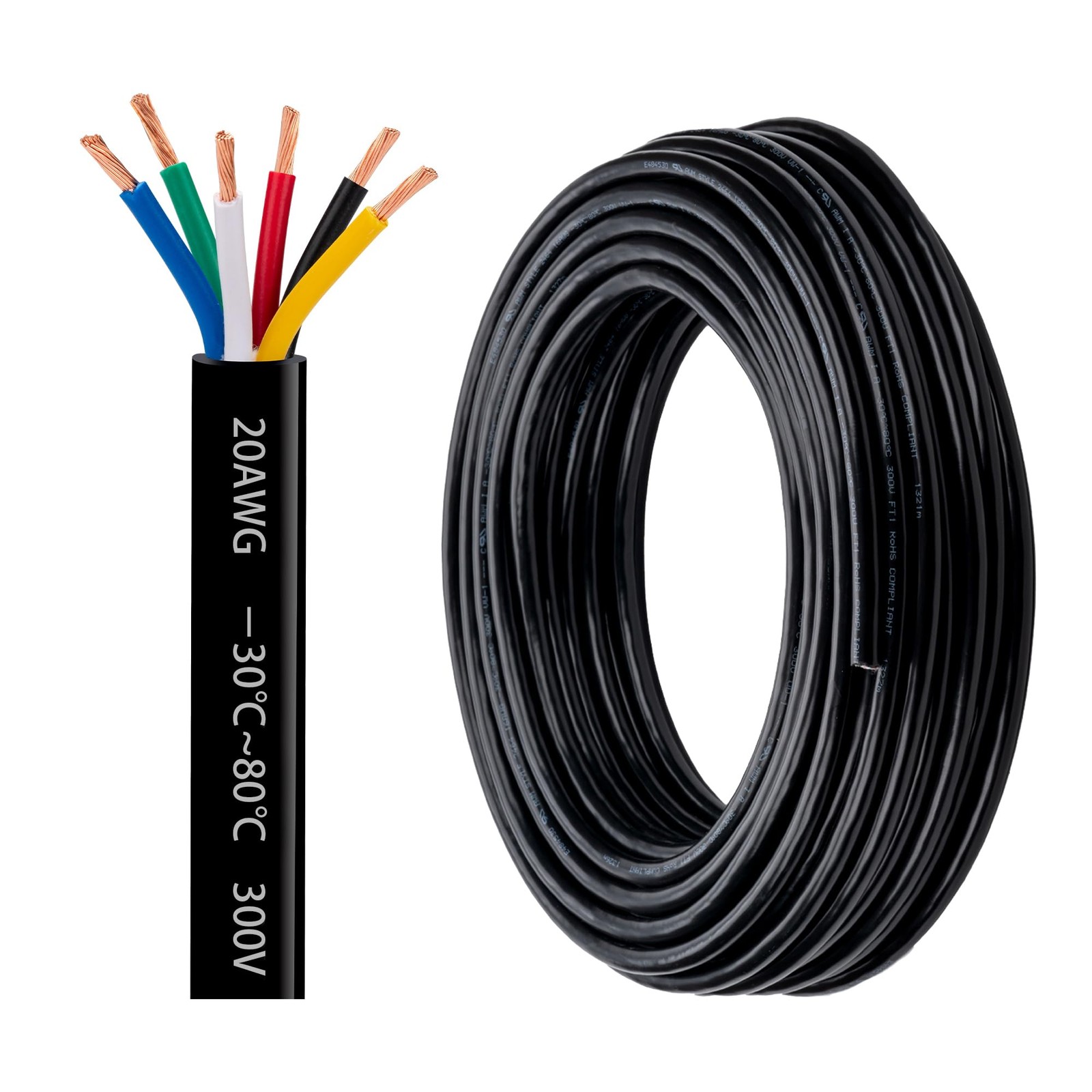 20 Gauge 6 Conductor Electrical Wire 20 AWG Oxygen-Free Copper PVC Strand