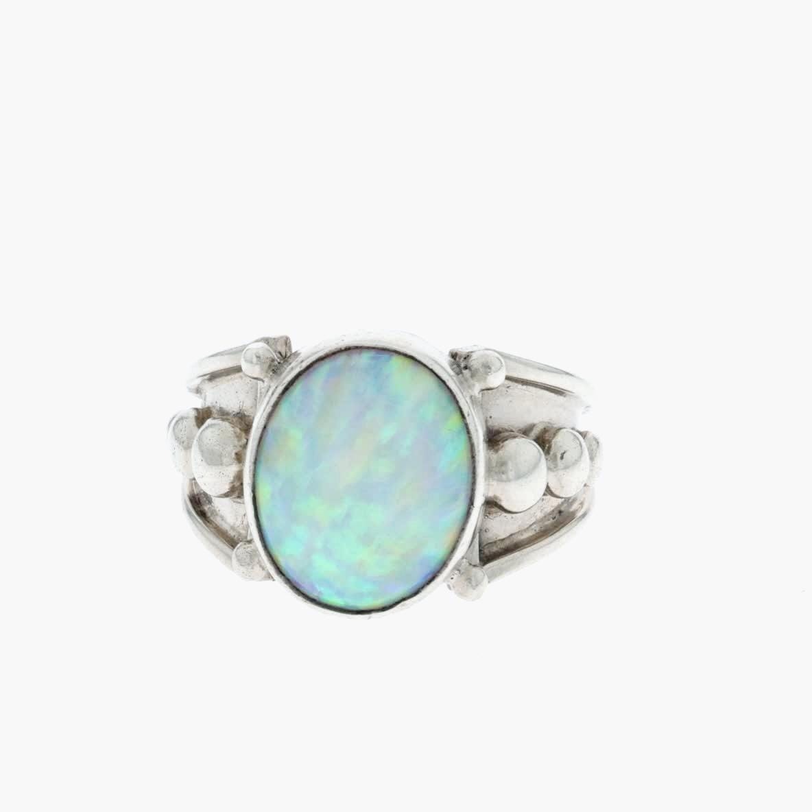 Vtg Navajo Richard Begay Sterling Silver Opal Pinky Native American Ring 4 3/4
