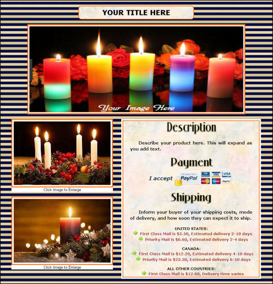 AUCTION TEMPLATE Navy & Gold Striped BG Design - With FREE Shipping