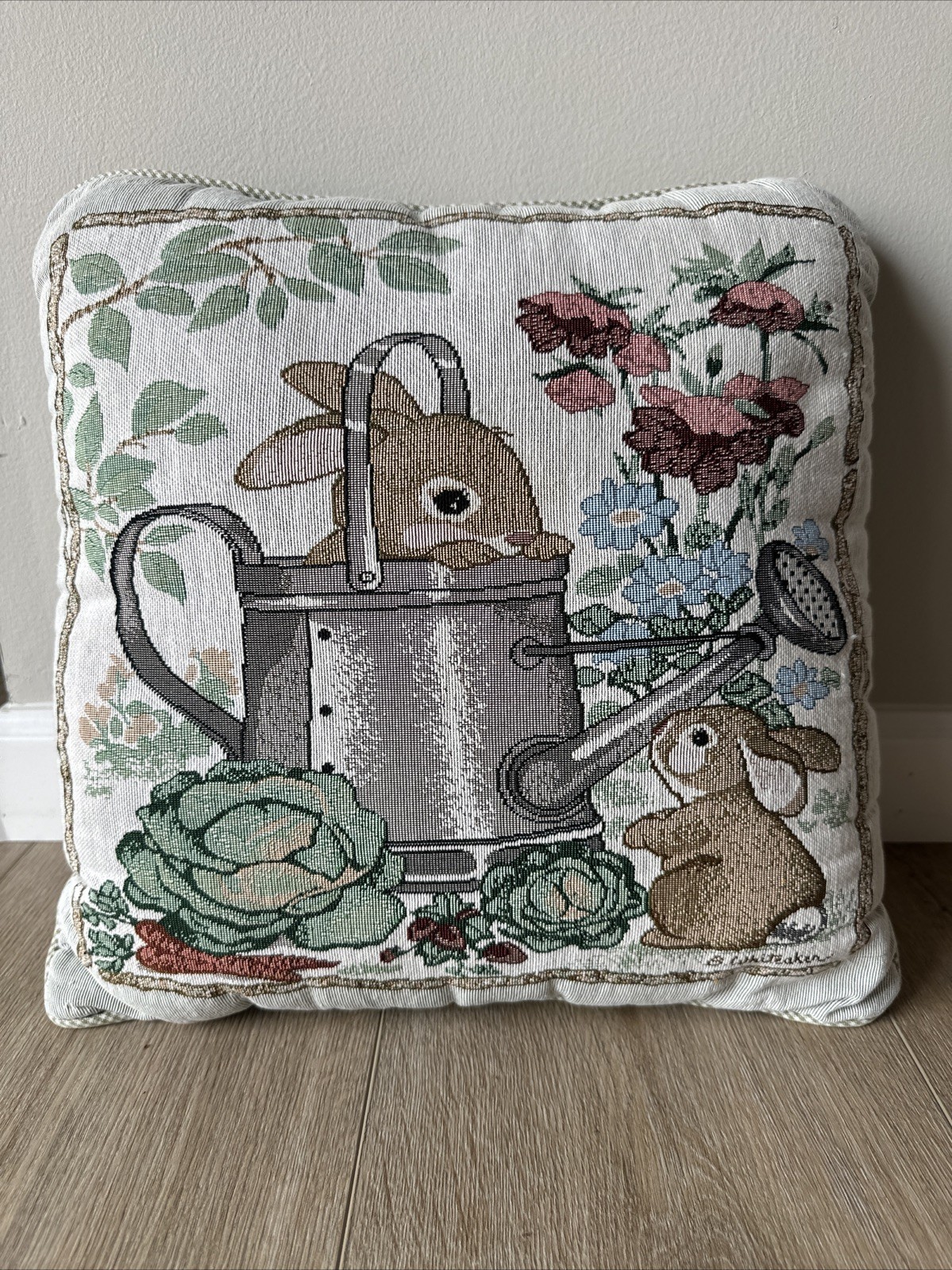 Fashion Bunny Rabbits B Whitaker Tapestry Accent Throw Pillow 16" Spring Garden