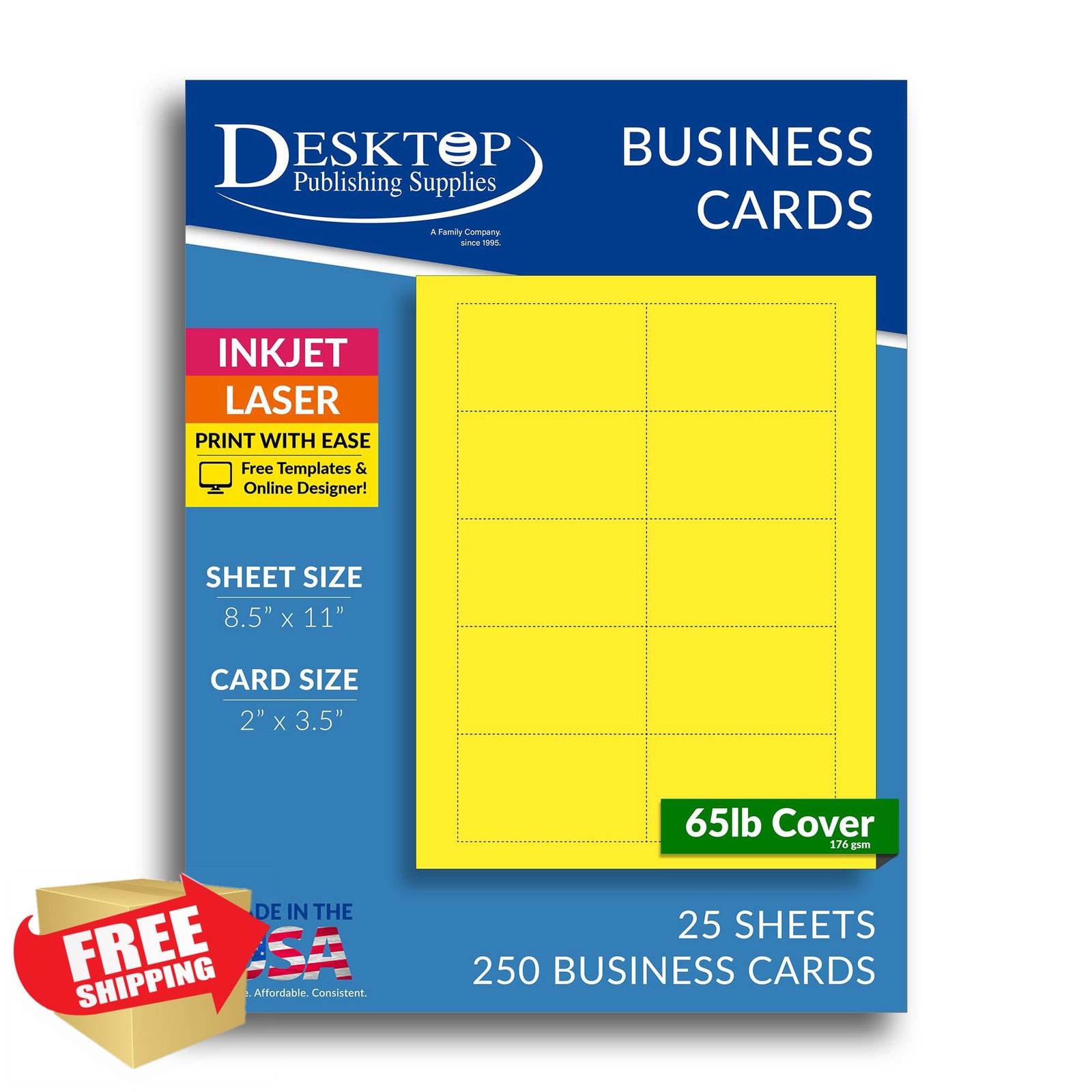 Colored Business Cards Bright Yellow Inkjet Laser 250 Pcs