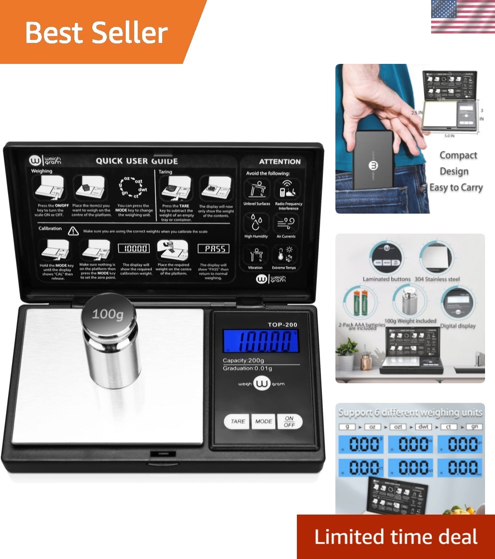200g Digital Pocket Gram Scale 0.01g Accuracy, 200g x 0.01g Mini Digital Gram...