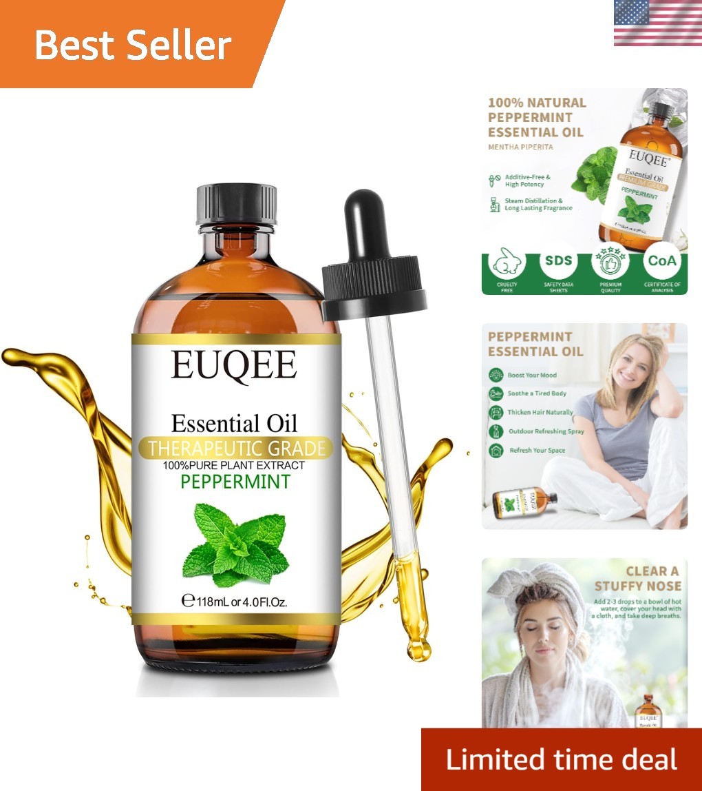 Natural Peppermint Essential Oil 118ml - Perfect for Relaxation & Stress Relief