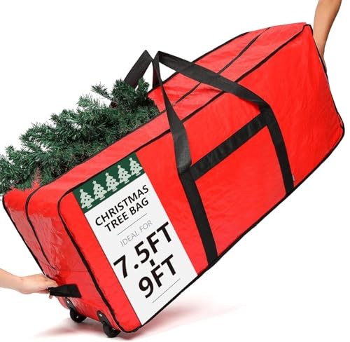  Christmas Tree Storage Bag, Fits for 7.5-9 ft Xmas 7.5-9ft. with wheels Red