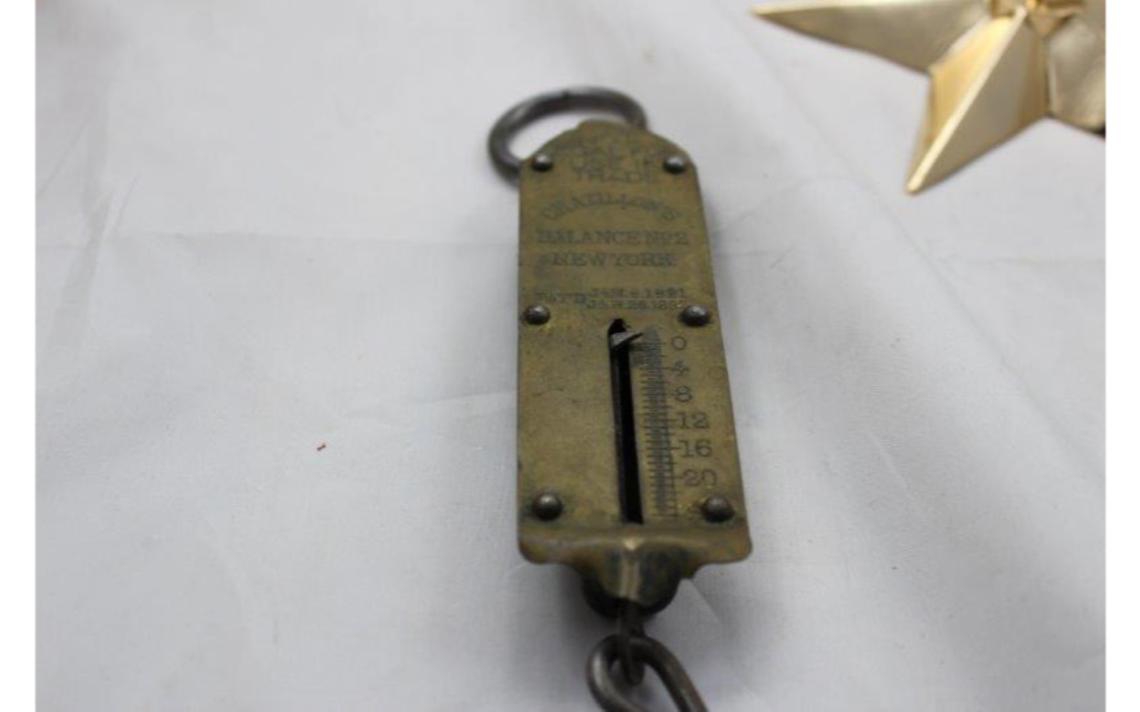 Antique Brass HANGING SCALE by John Chatillon- 25 lbs. Jan 26 1892 "Not Legal"