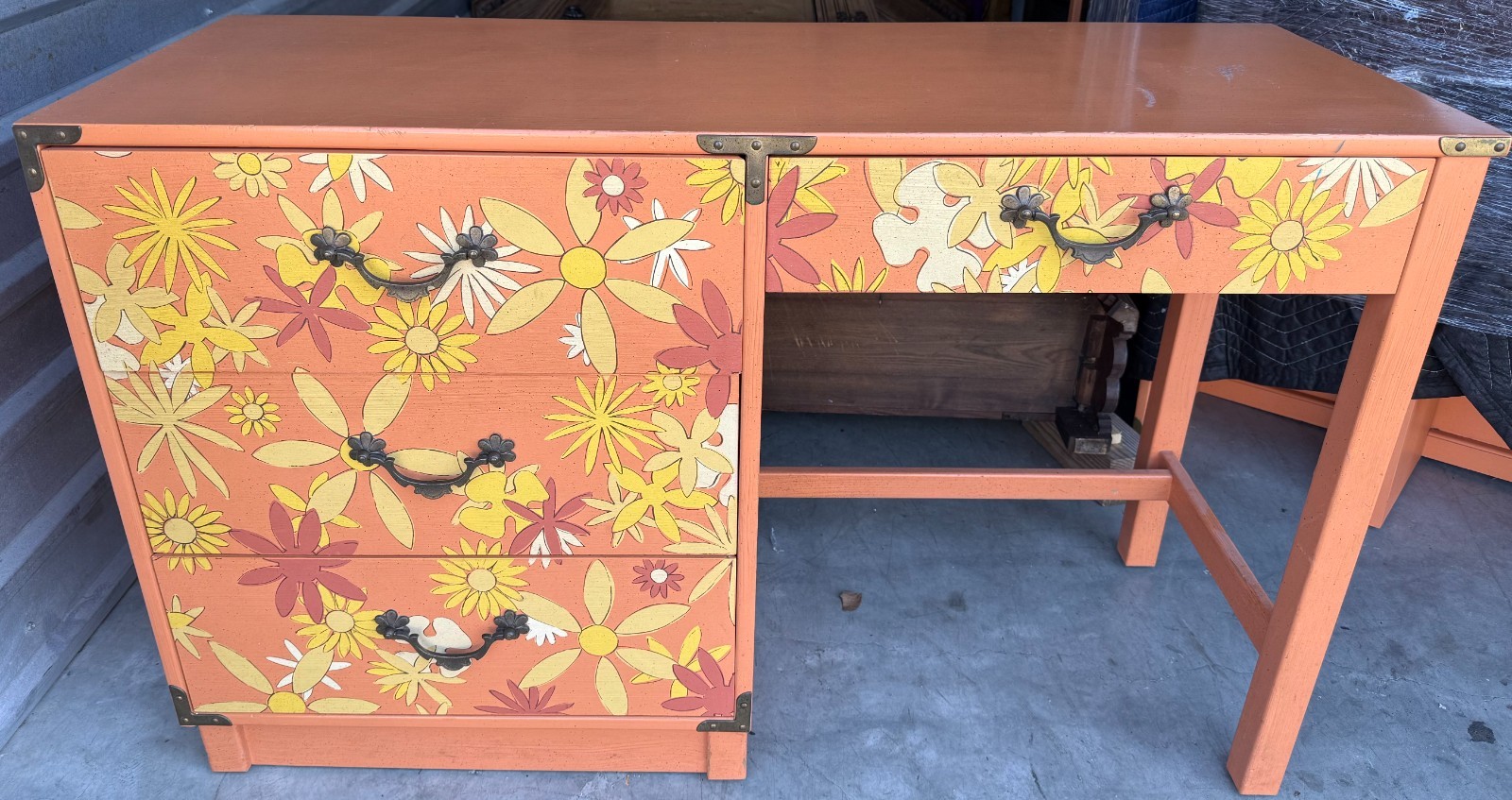 Vintage Drexel "Whimsy" Floral Painted Desk with Brass Hardware