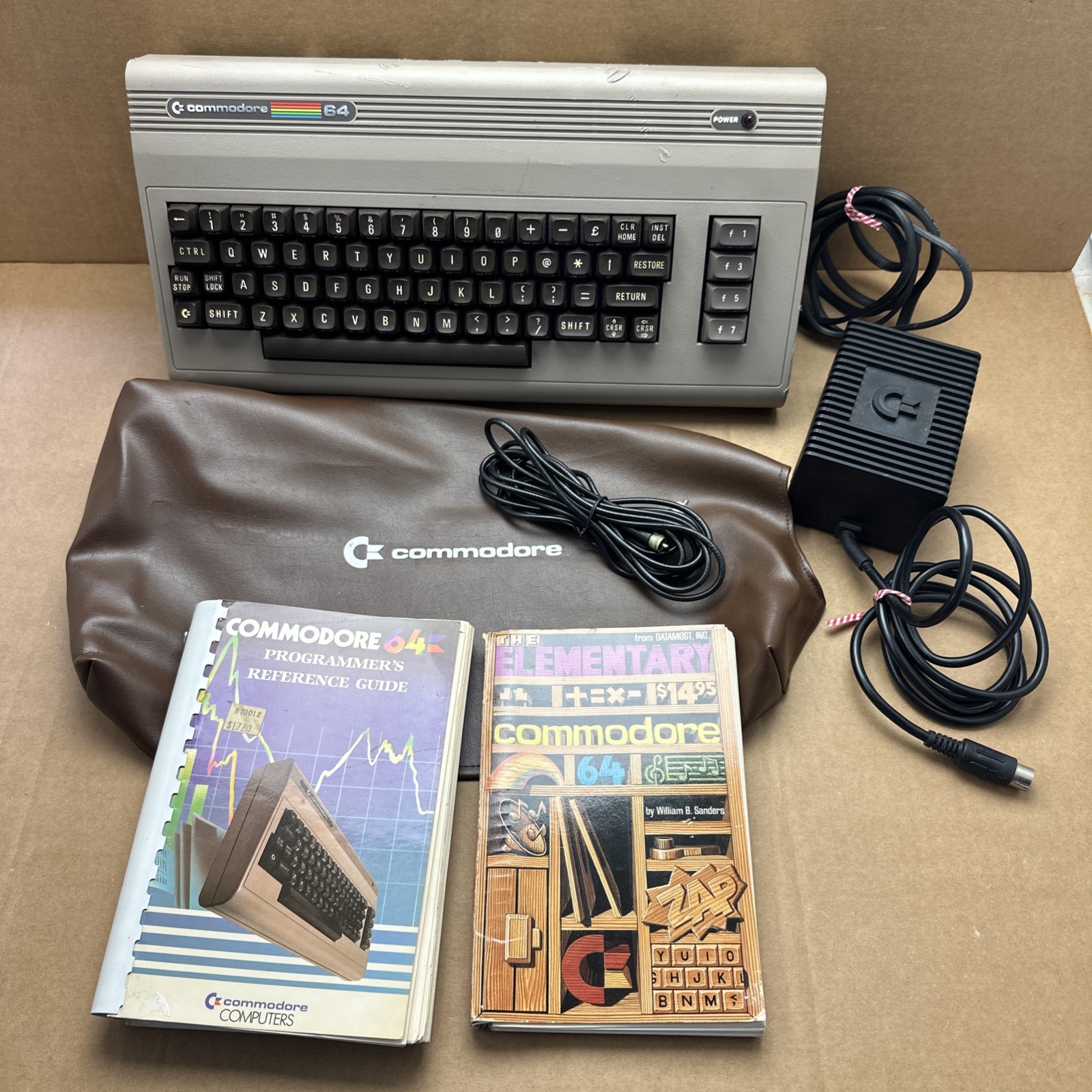 Commodore Model 64 Computer Power Cord Vinyl Cover 2 Books - Powers On