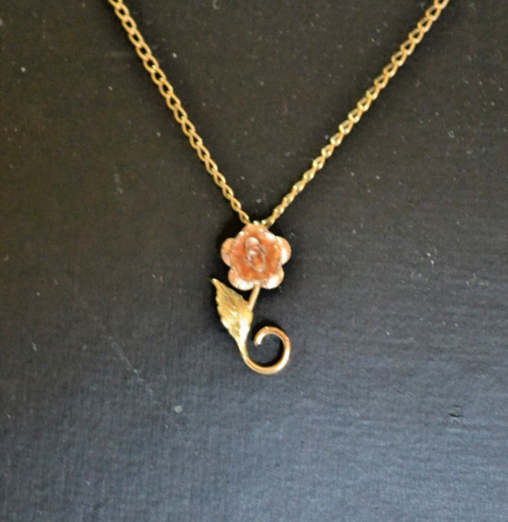 Krementz 14K GF Necklace and Rose Pendant