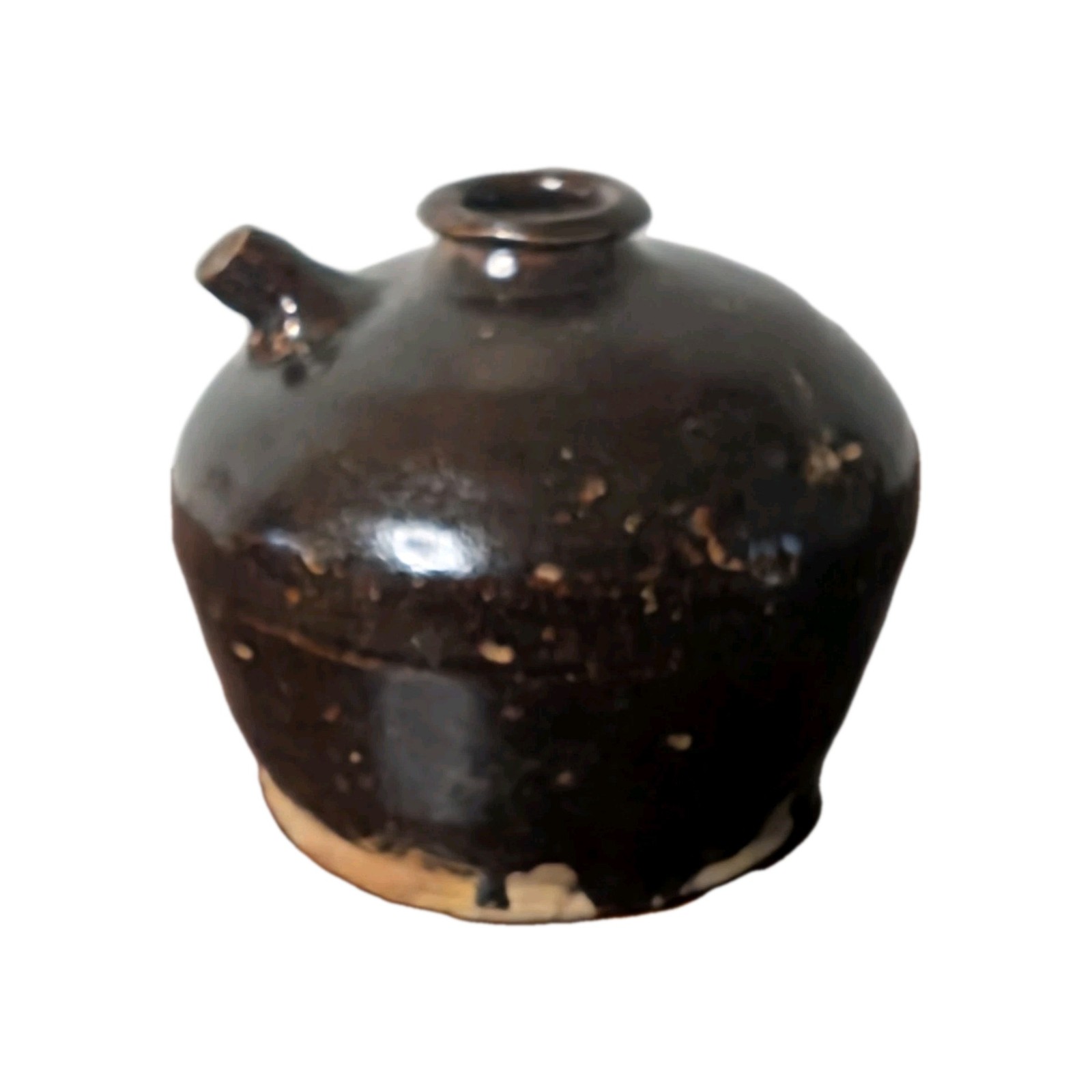 Antique Late 19th Century Qing Dynasty Brown Glaze Stoneware Spouted Soy Jug