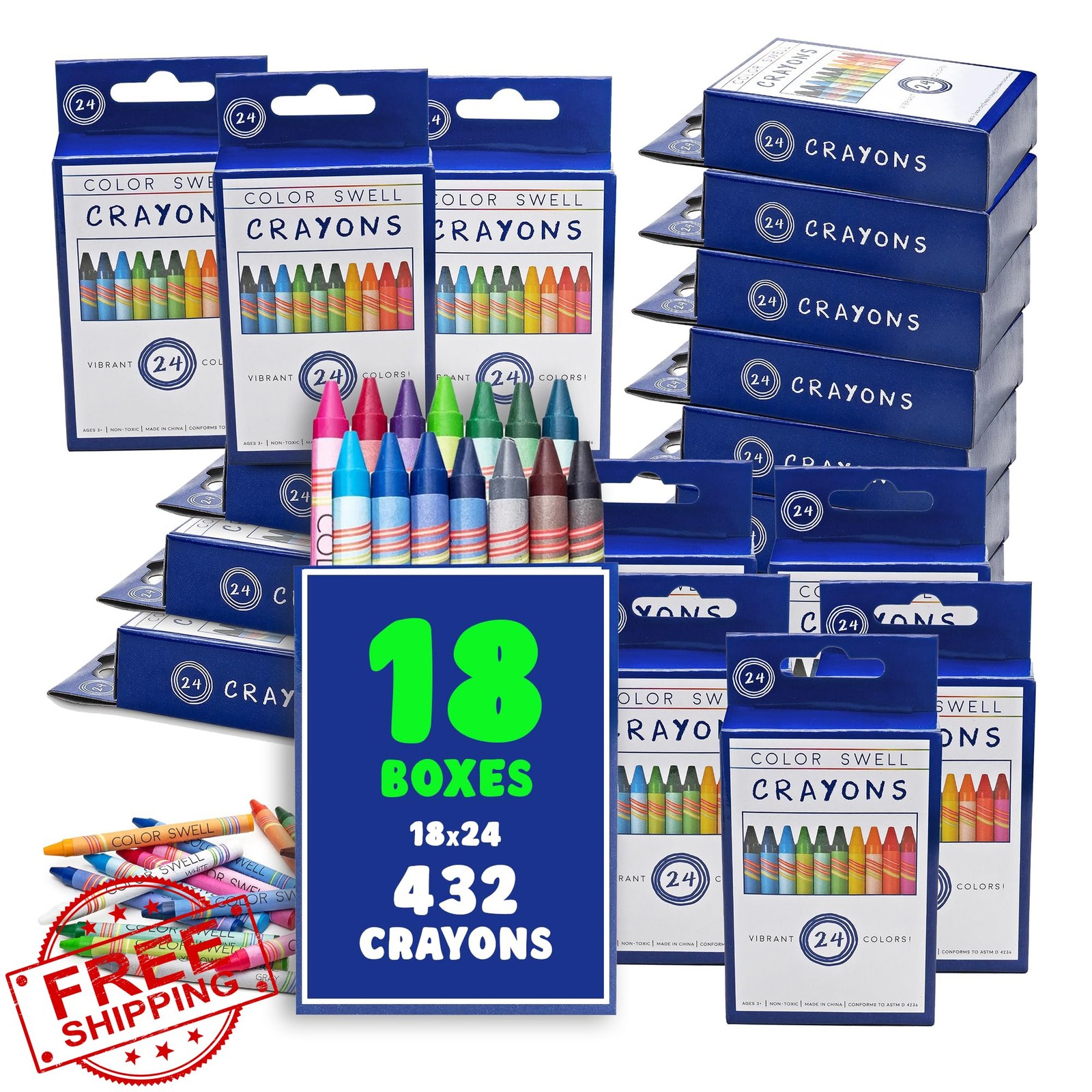 Color Swell Bulk Crayon Pack 18 Boxes 24 Vibrant Colors Teacher Classroom
