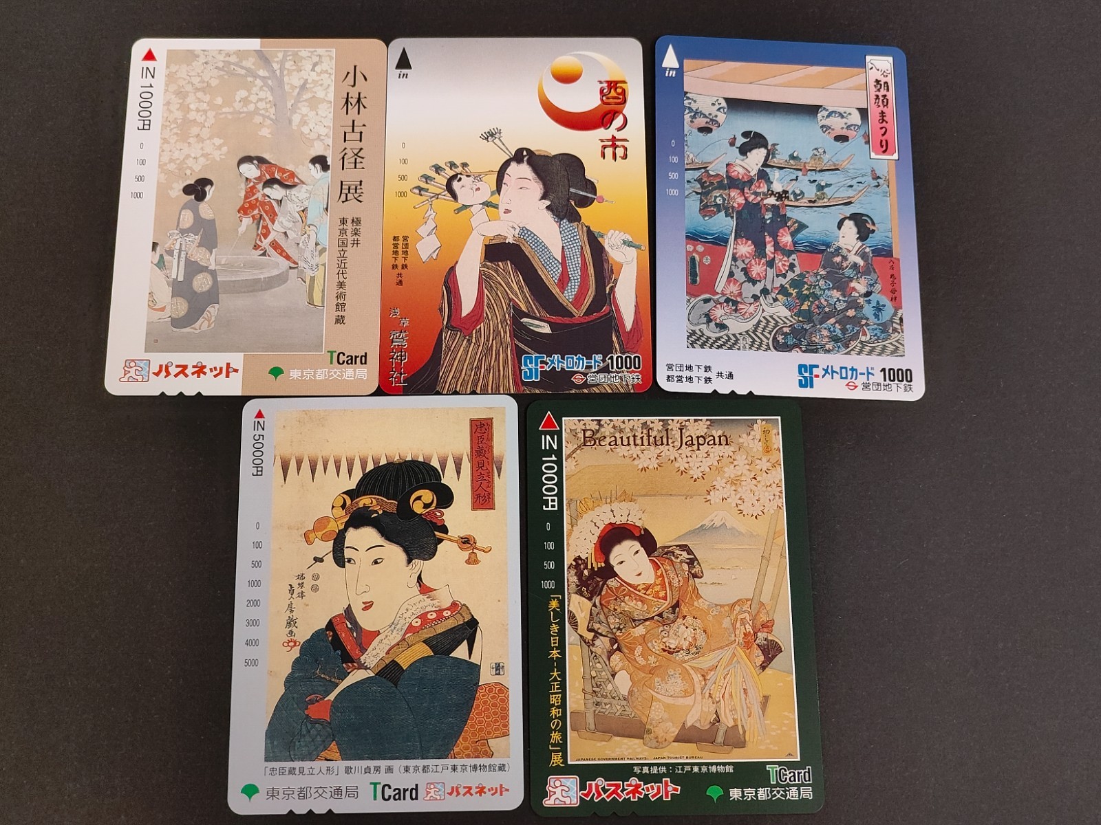 Unused Tokyo Metro Passnet Card Lot 5: Ukiyo-e Bijin-ga Japanese Beauty eb315