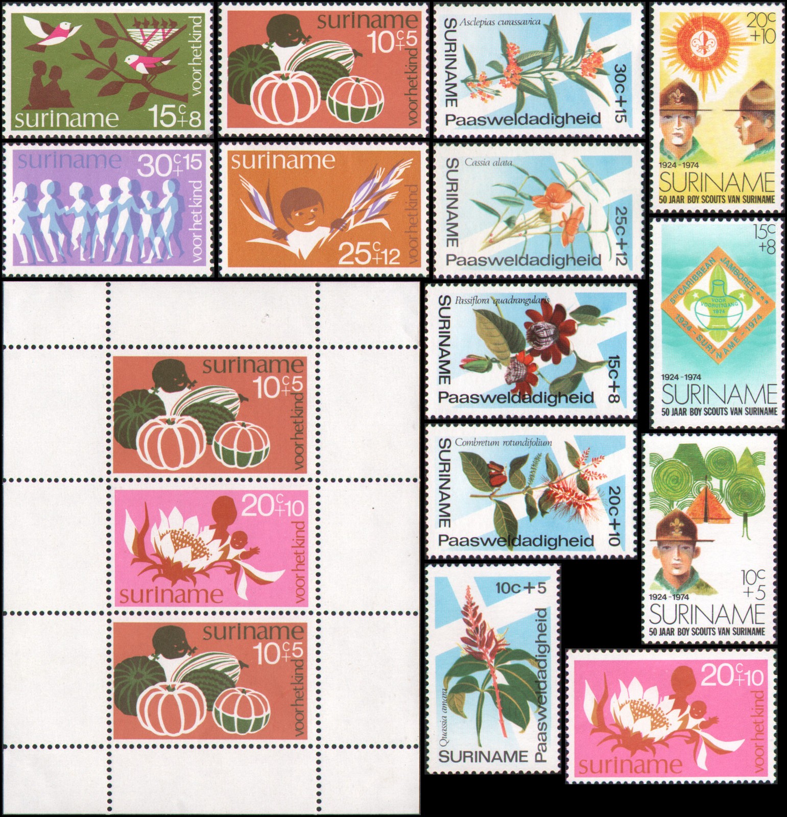 Surinam #B203-B215 1974 semipostal year set, mixed MNH and MH