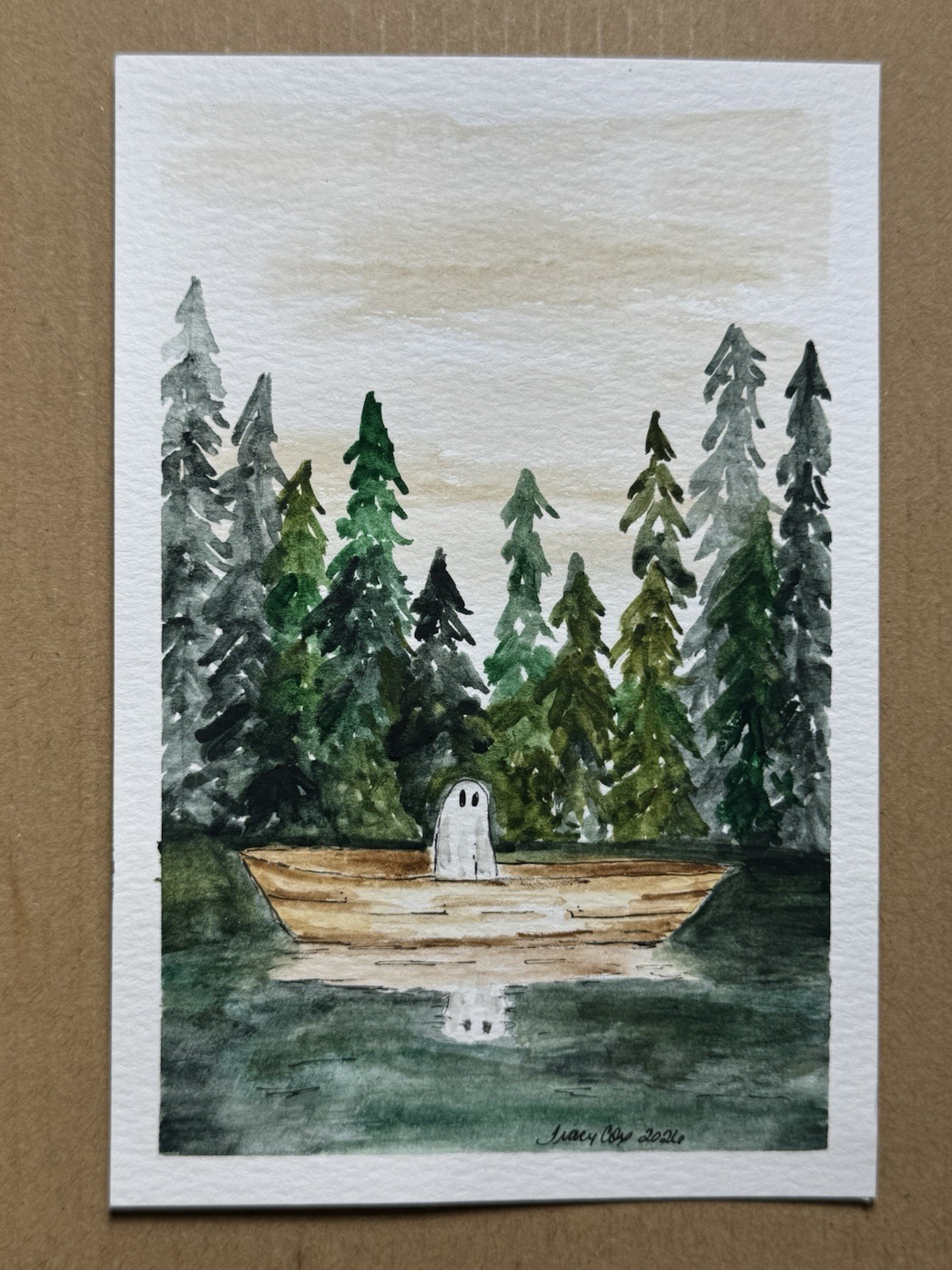 4x6 OOAK ghost In Boat Watercolor
