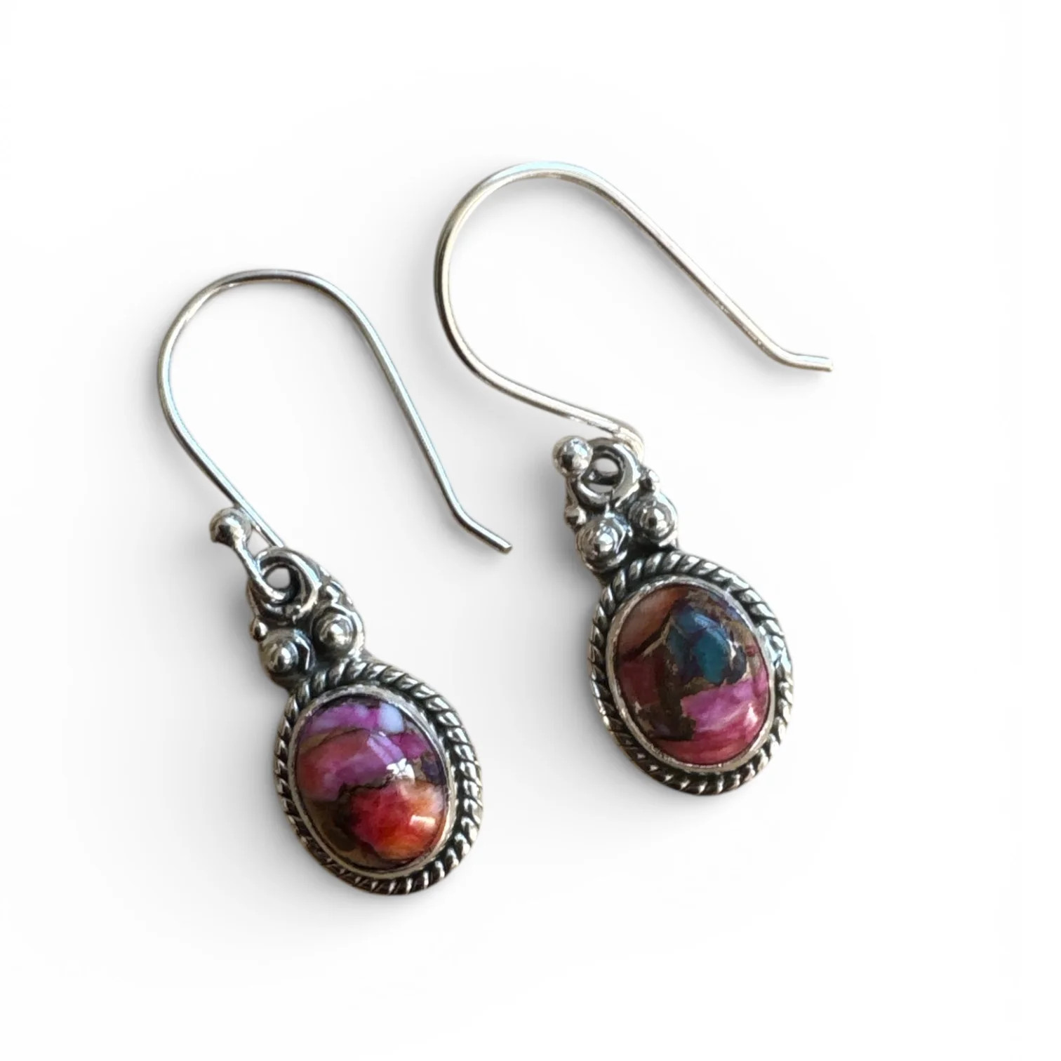 Kingman Pink Dahlia Turquoise Solid 925 Sterling Silver Earrings