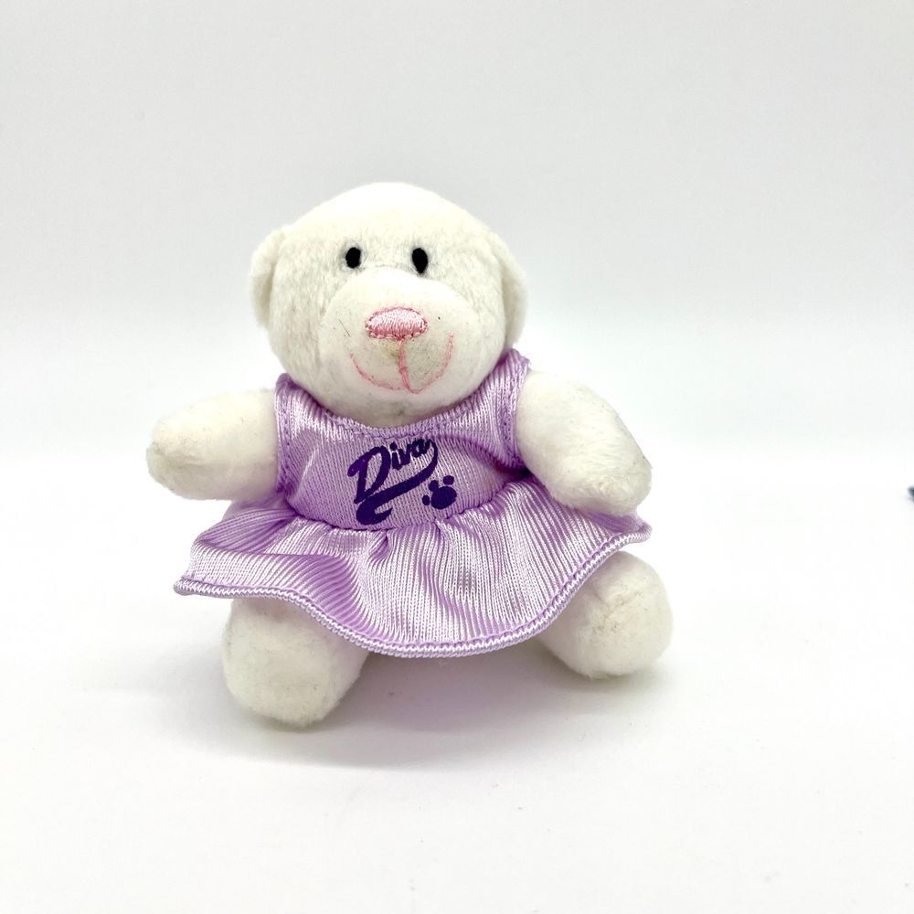 Build-A-Bear Workshop White Teddy Bear Purple Dress Plush Stuffed Animal Toy