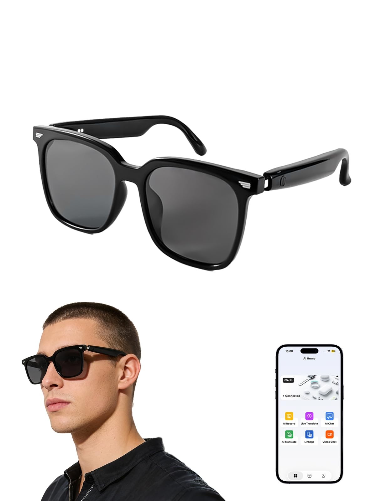 Smart Glasses for Men & Women, Bluetooth Glasses with Open-Ear Speaker Smart ...