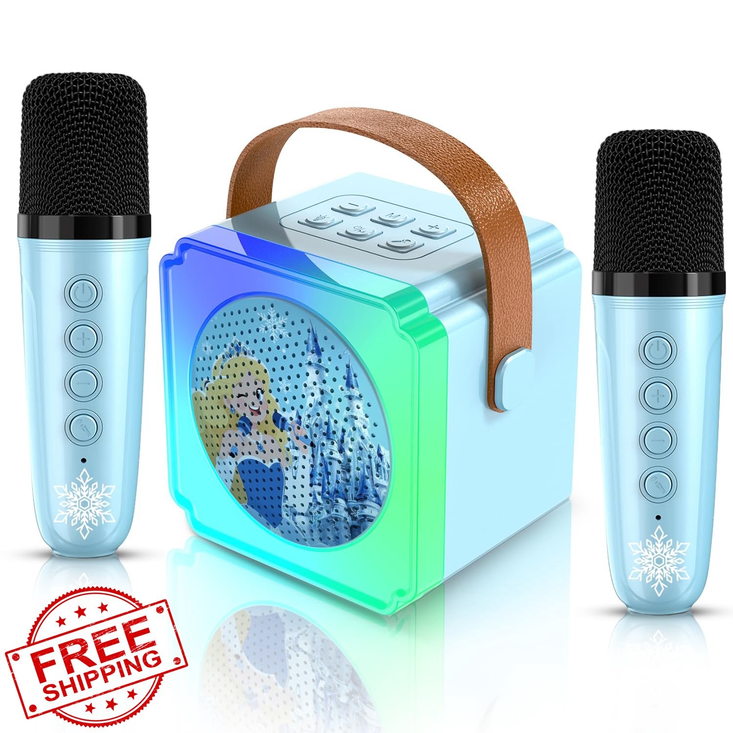 Kids Karaoke Machine Blue 2 Mics Toy for Girls Boys 3-12+