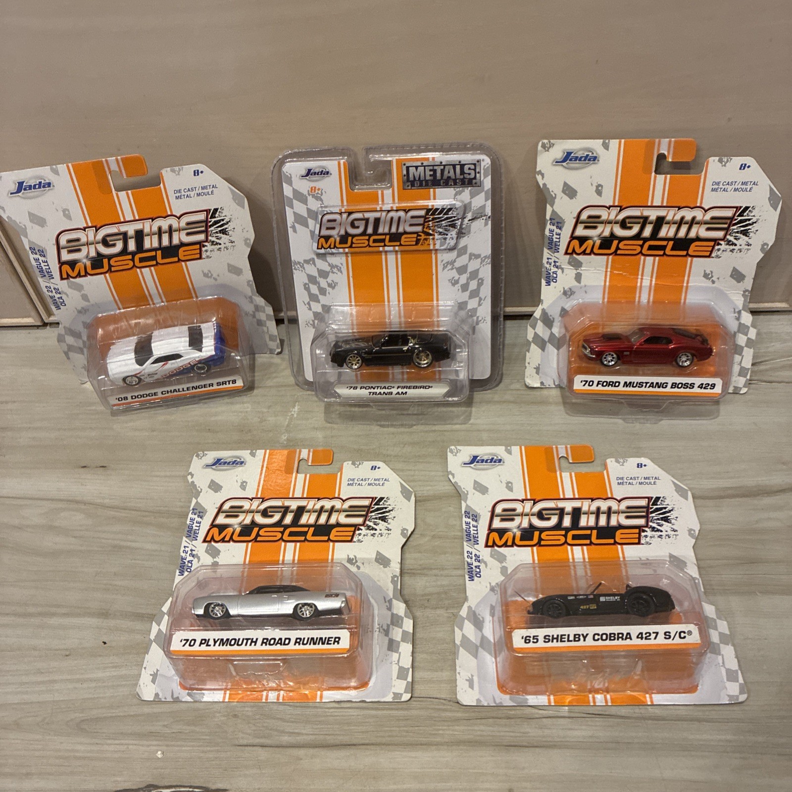 Jada Big Time Muscle 5 LOT  '65 Shelby Cobra, Road Runner, Mustang, Trans Am