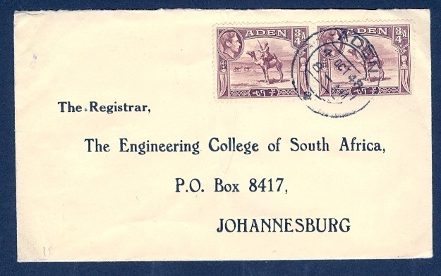 ADEN 1948 KGVI COMBO TO SOUTH AFRICA