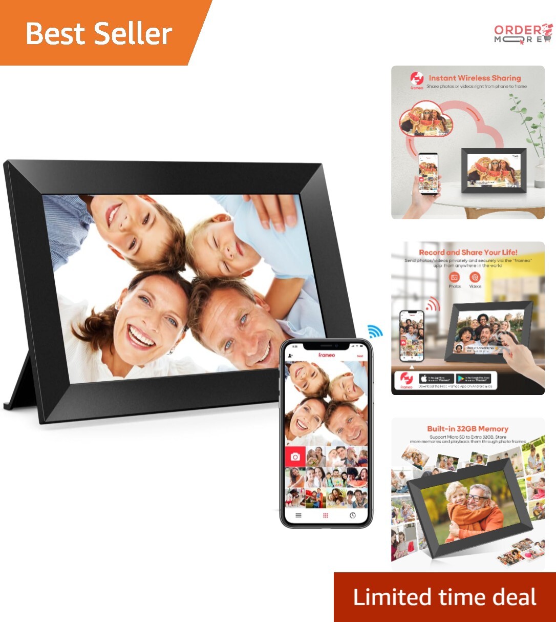 WiFi Digital Picture Frame 10.1 Inch HD Touch Screen 32GB Photo Video Display