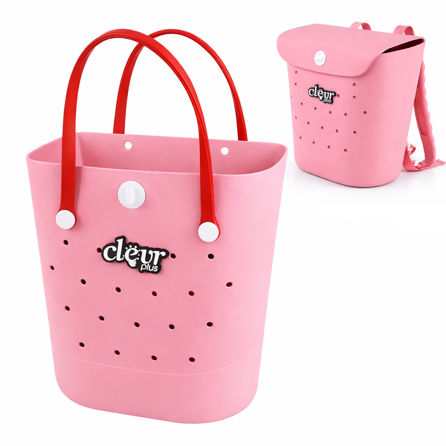 Convertible Beach Tote Backpack Waterproof Sandproof EVA Rubber Pool Bag Pink