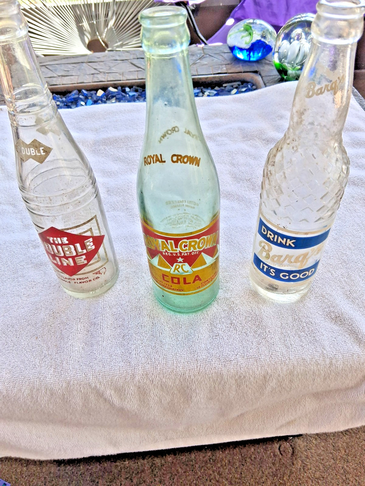 Collection of vintage Double -Cola and 2 pop bottles perfect condition