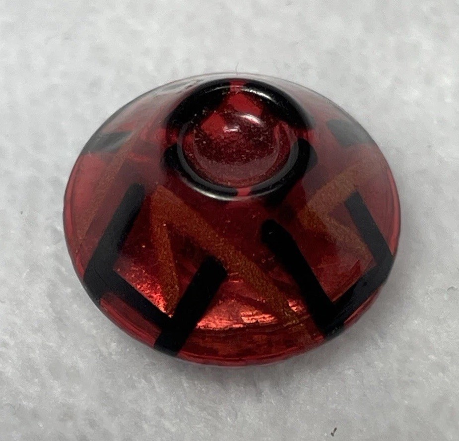 Rare Vintage Hollow Transparent Celluloid Button Metal Back Orange Gold Black