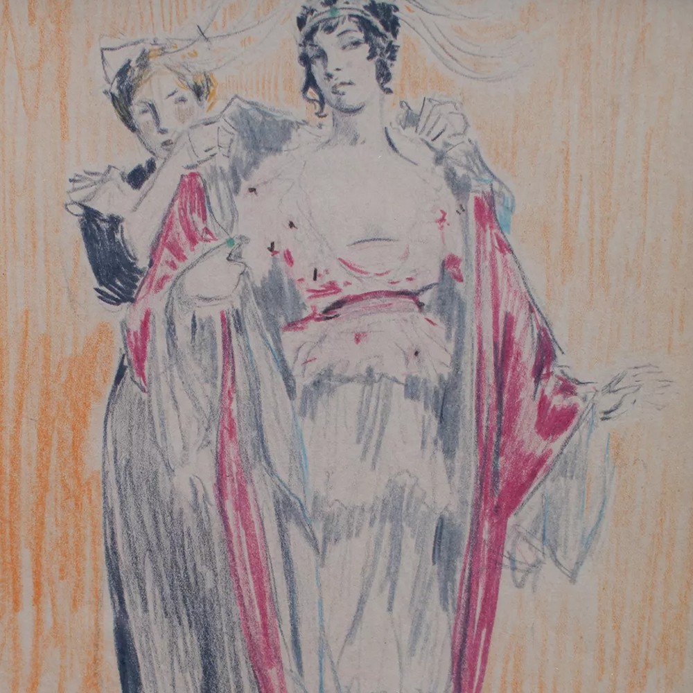 Wera von Bartels Art Nouveau Woman Portrait Dress Up Fashion Sign Framed Drawing