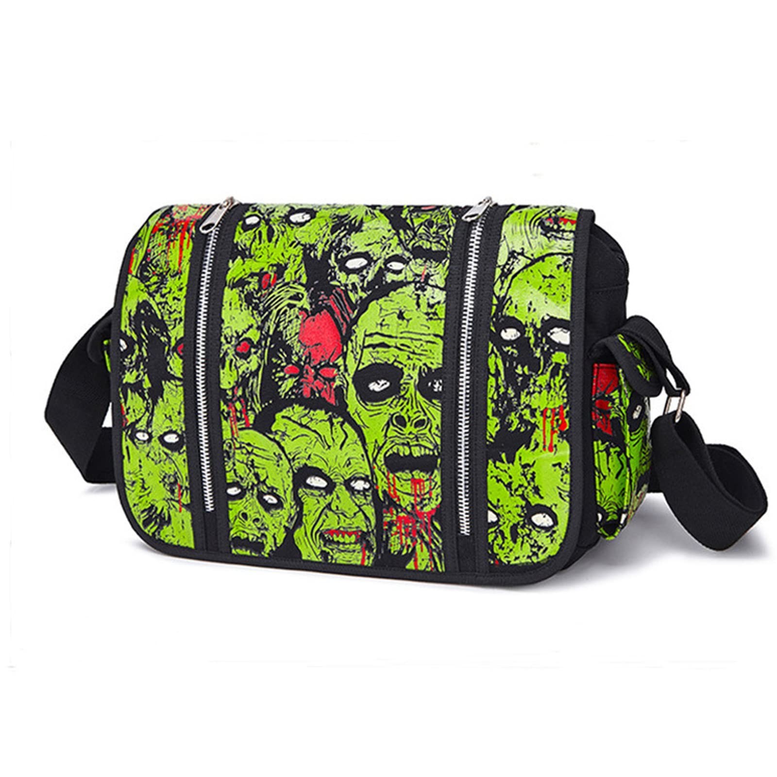 Gothic Canvas Backpack with Printed Skull - Green Tote Bag