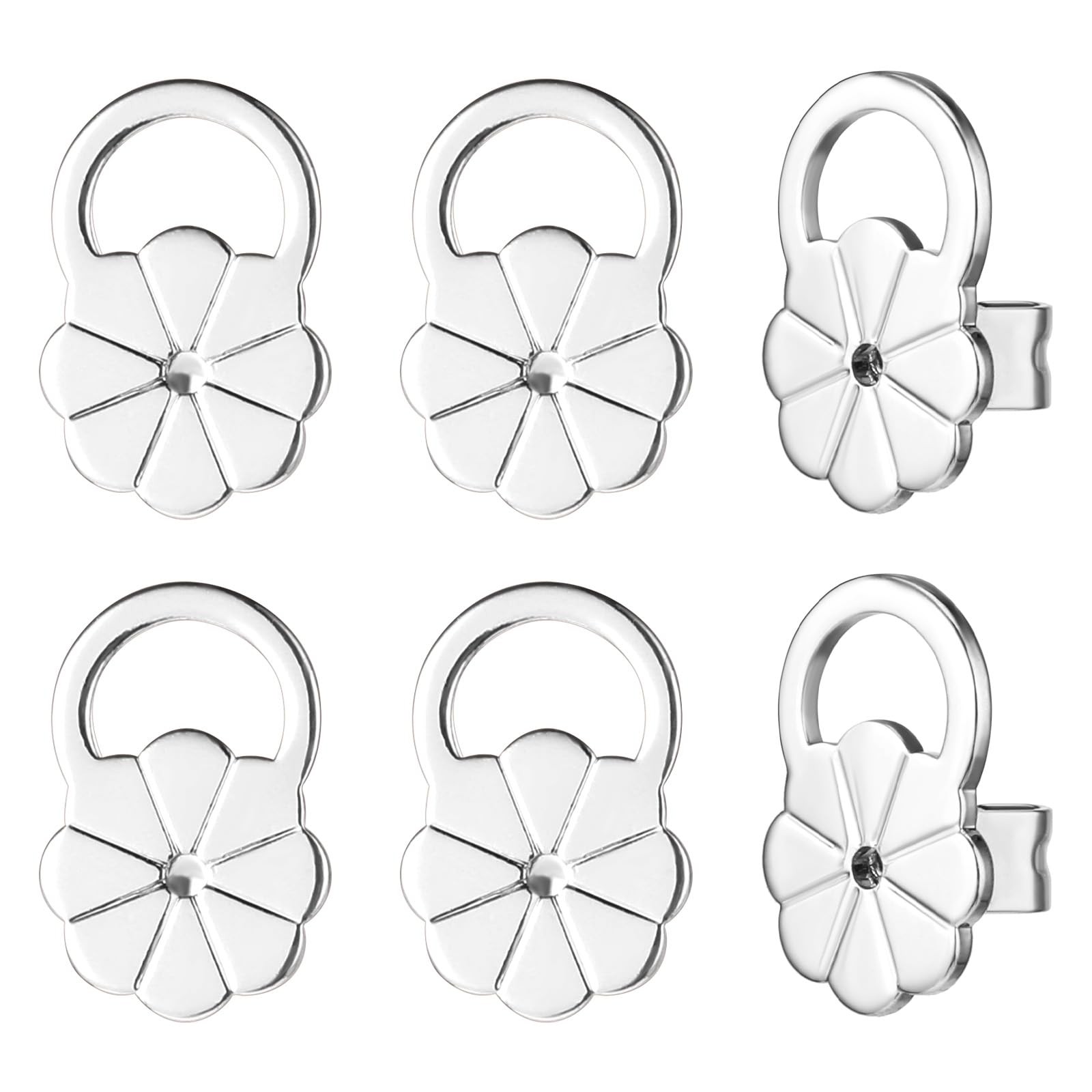 6PCS Earring Lifters Backs, Backs for Droopy Ears Adjustable Silver 