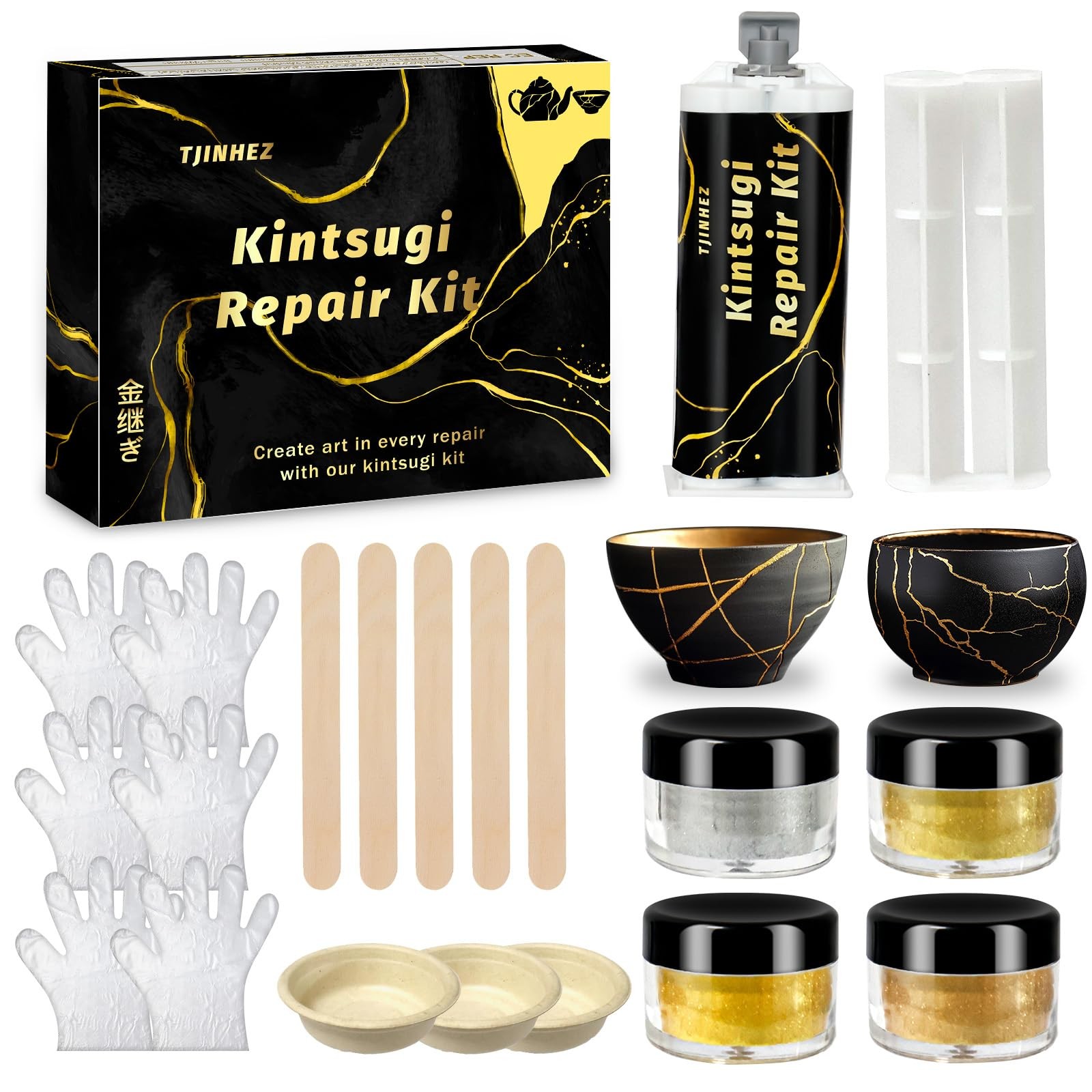 Kintsugi Repair Kit, Food Safe Gold & Silver Small, and 