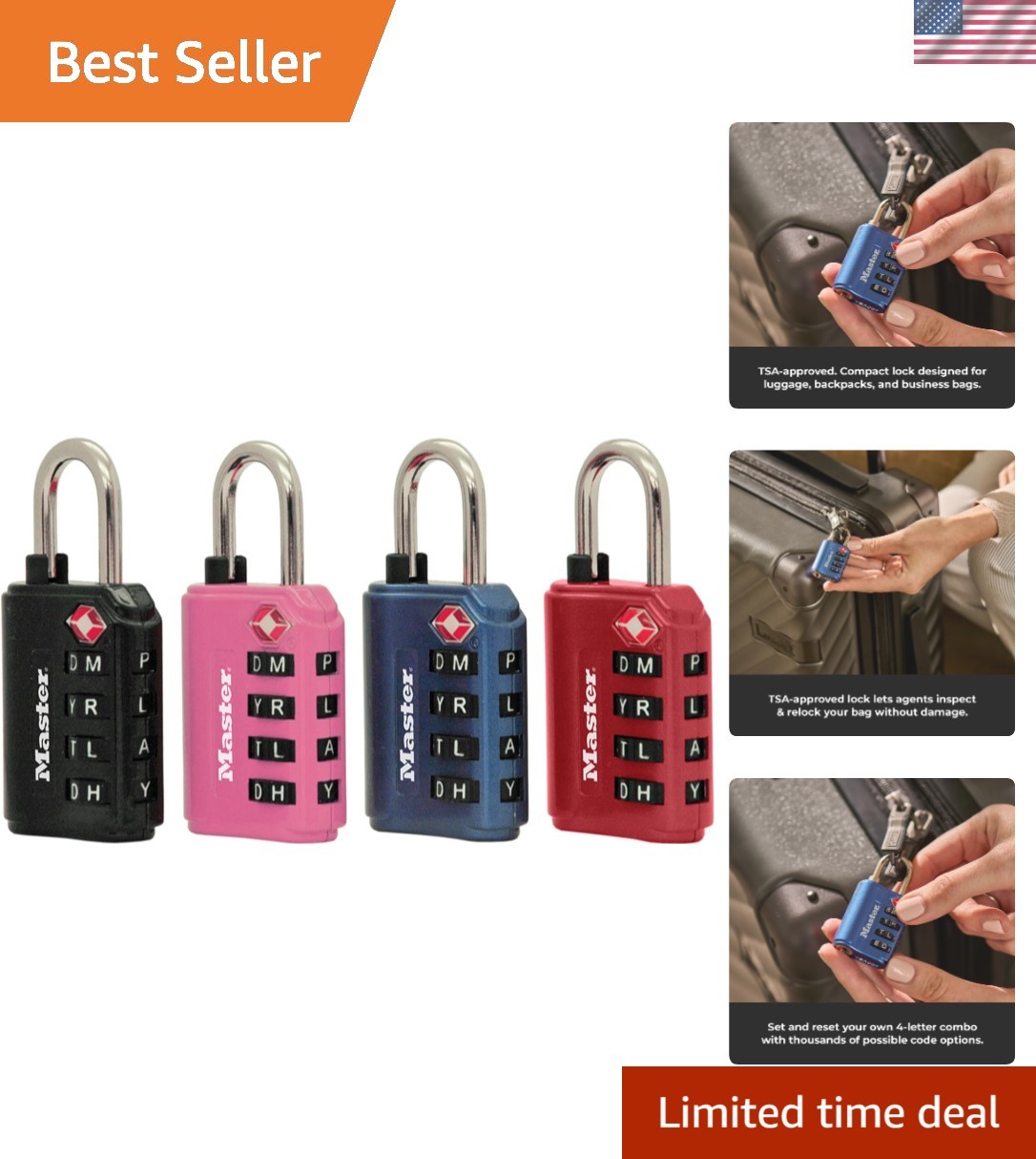 4691DWD TSA Approved Set Your Own Word Combination Lock,1 Pack, Colors May Vary