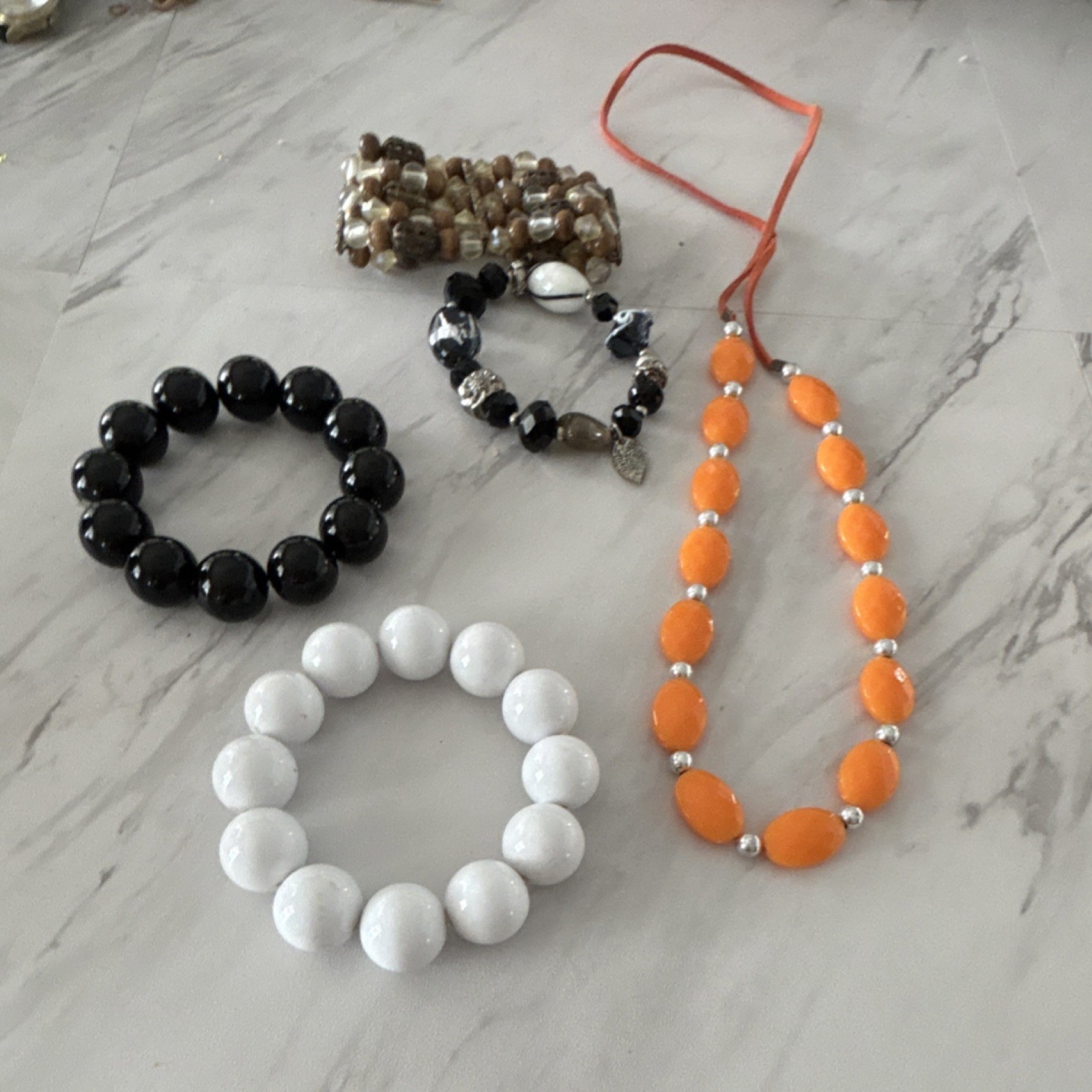 Mixed Lot of 5 Multicolor Fashion Bracelets & Necklace, Mixed Materials