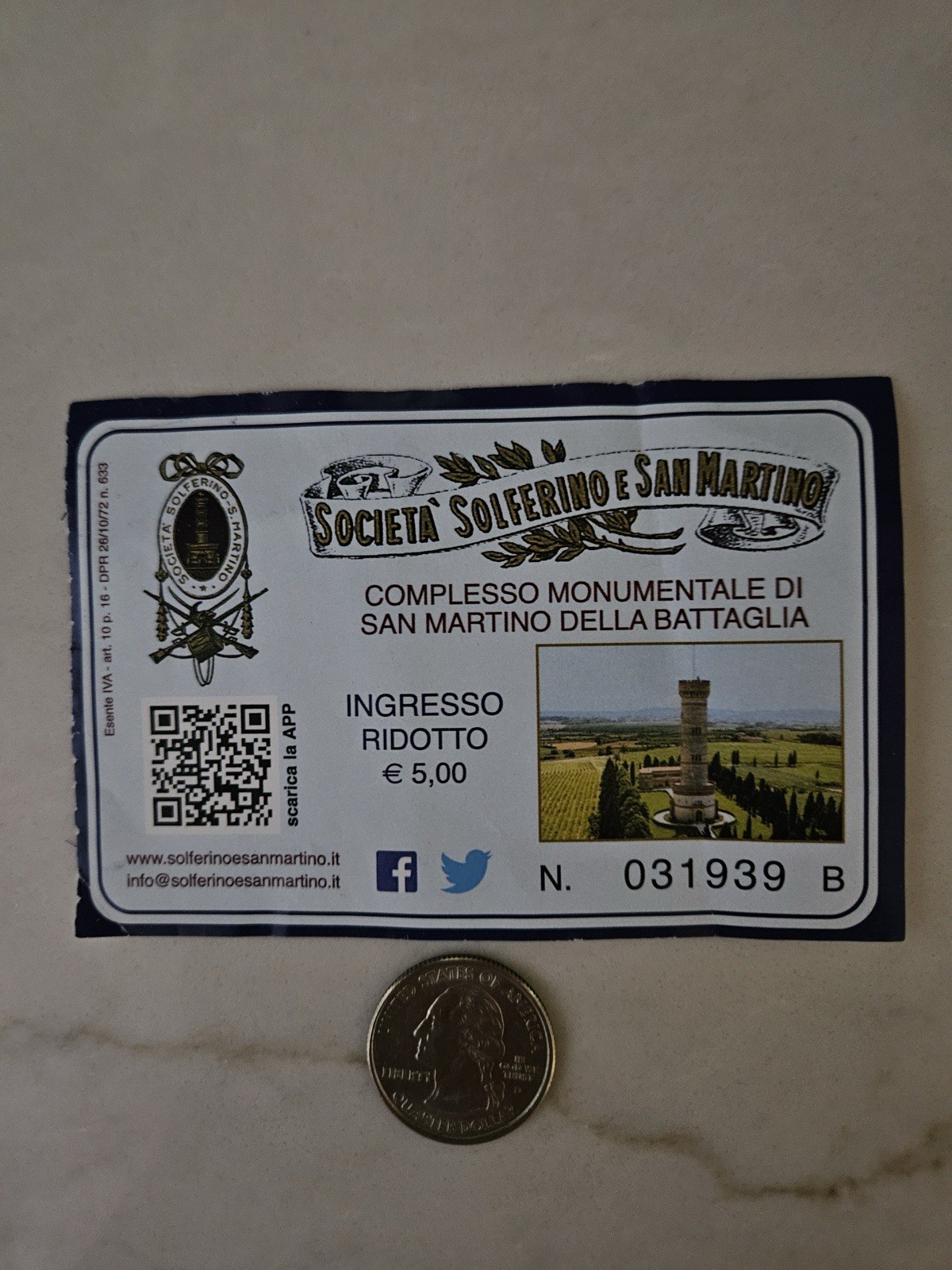 San Martino Della Battaglia Monument Complex Admissions Ticket Used