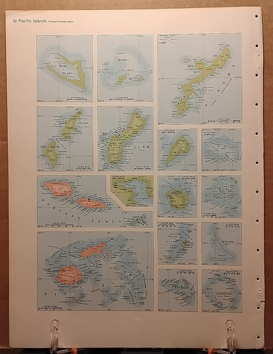 1966 Vintage PACIFIC ISLANDS Map from MCM Encyclopedia Britannica World Atlas