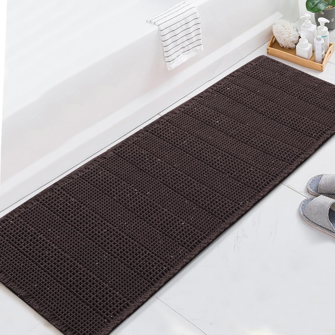 H.VERSAILTEX Waffle Runner Rug Bathroom Non-Slip Absorbent 24x72 Chocolate