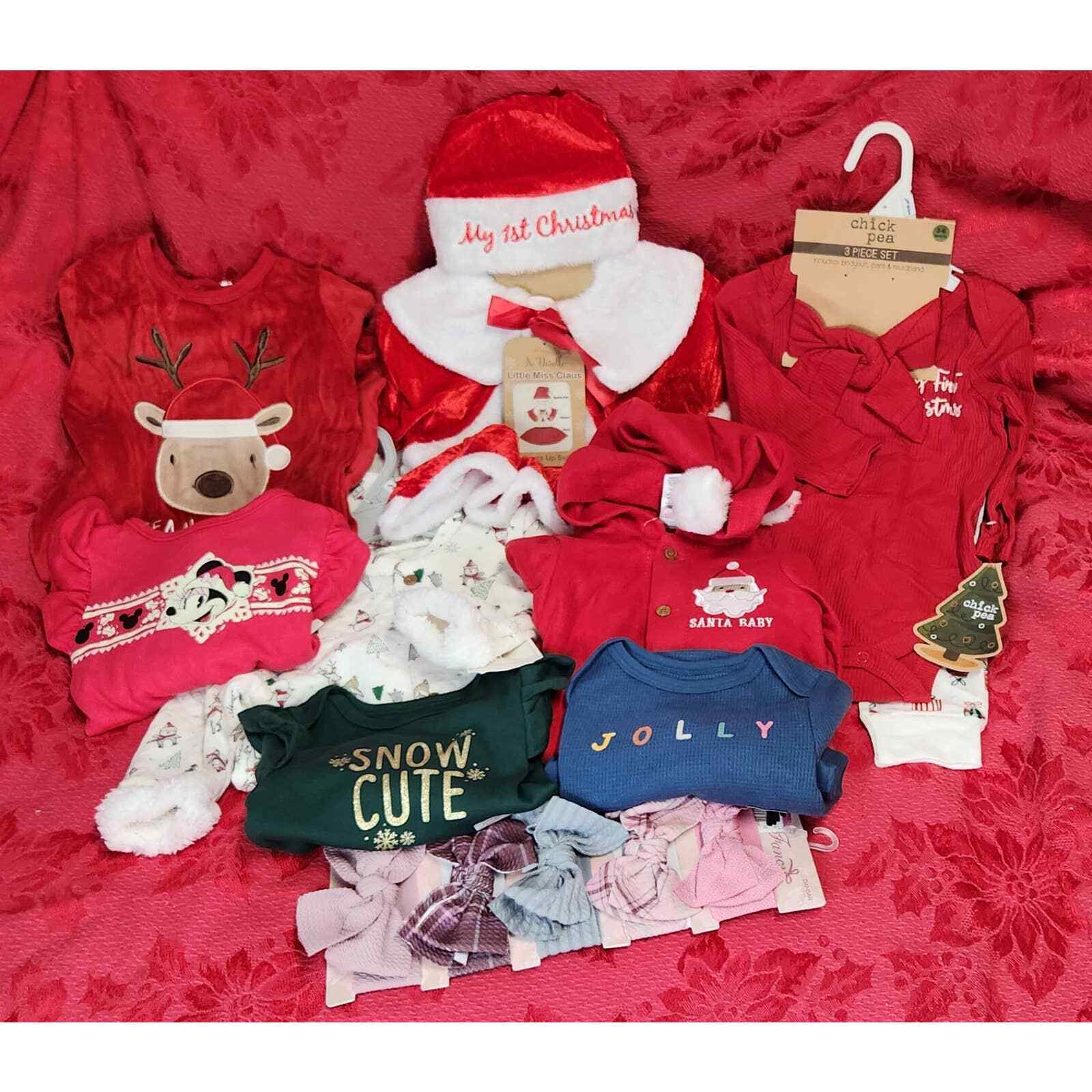 3 Month Baby Christmas Clothes 8 Outfits+Bows OnePiece First Christmas 