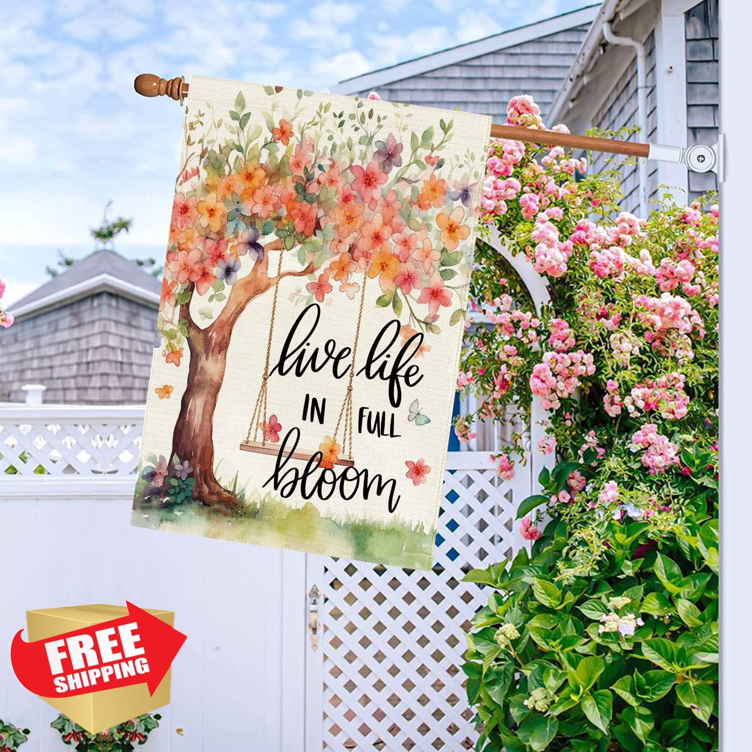 Baccessor Spring House Flag 28x40 Inch Double Sided Floral Butterfly Yard