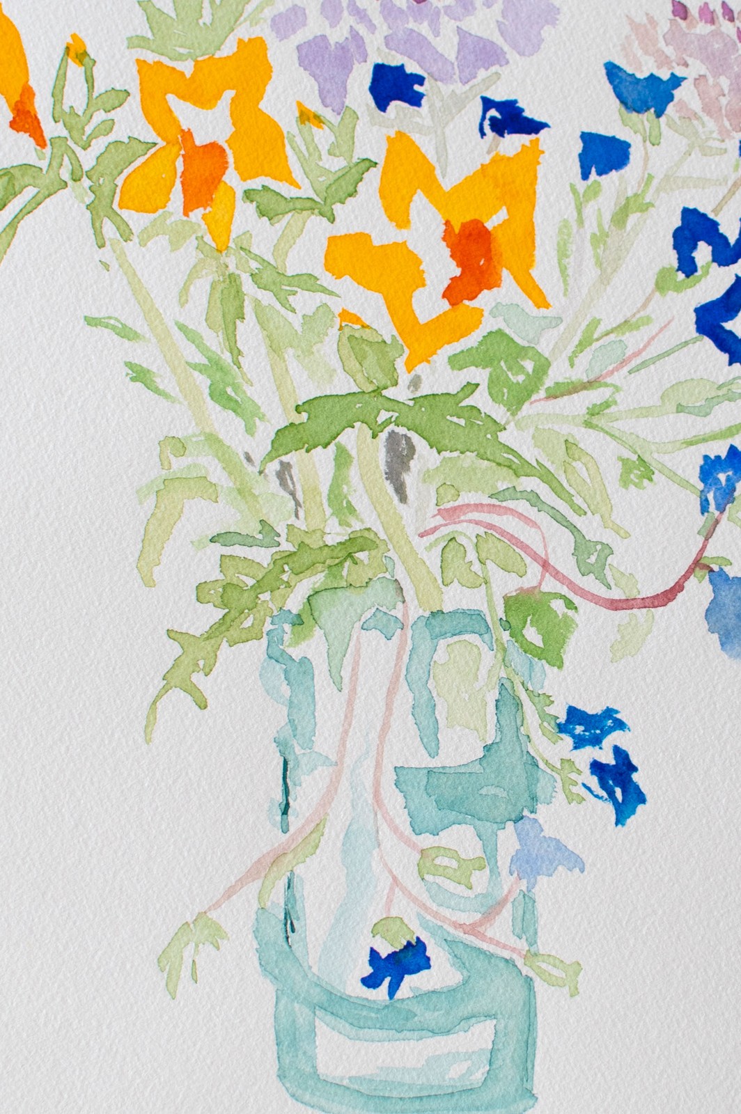 Daffodil Floral Still Life Vase Contemporary Unique Unsigned Watercolor 1990