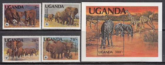 Uganda - Mail Yvert 316/9+H 40 ** Mnh Fauna