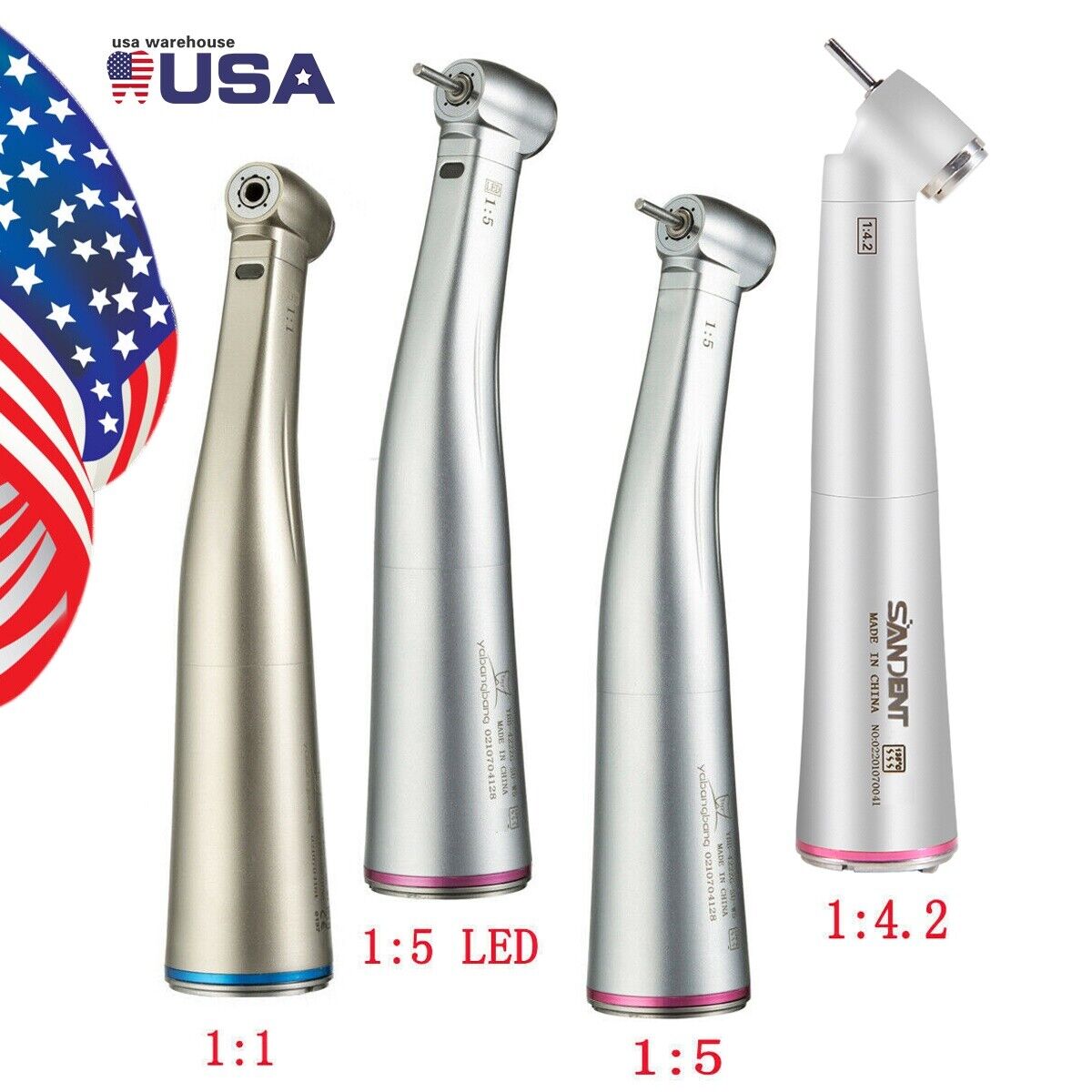 Dental 1:1 1:4.2 1:5 LED Fiber Optic Contra Angle Handpiece fit NSK/KAV