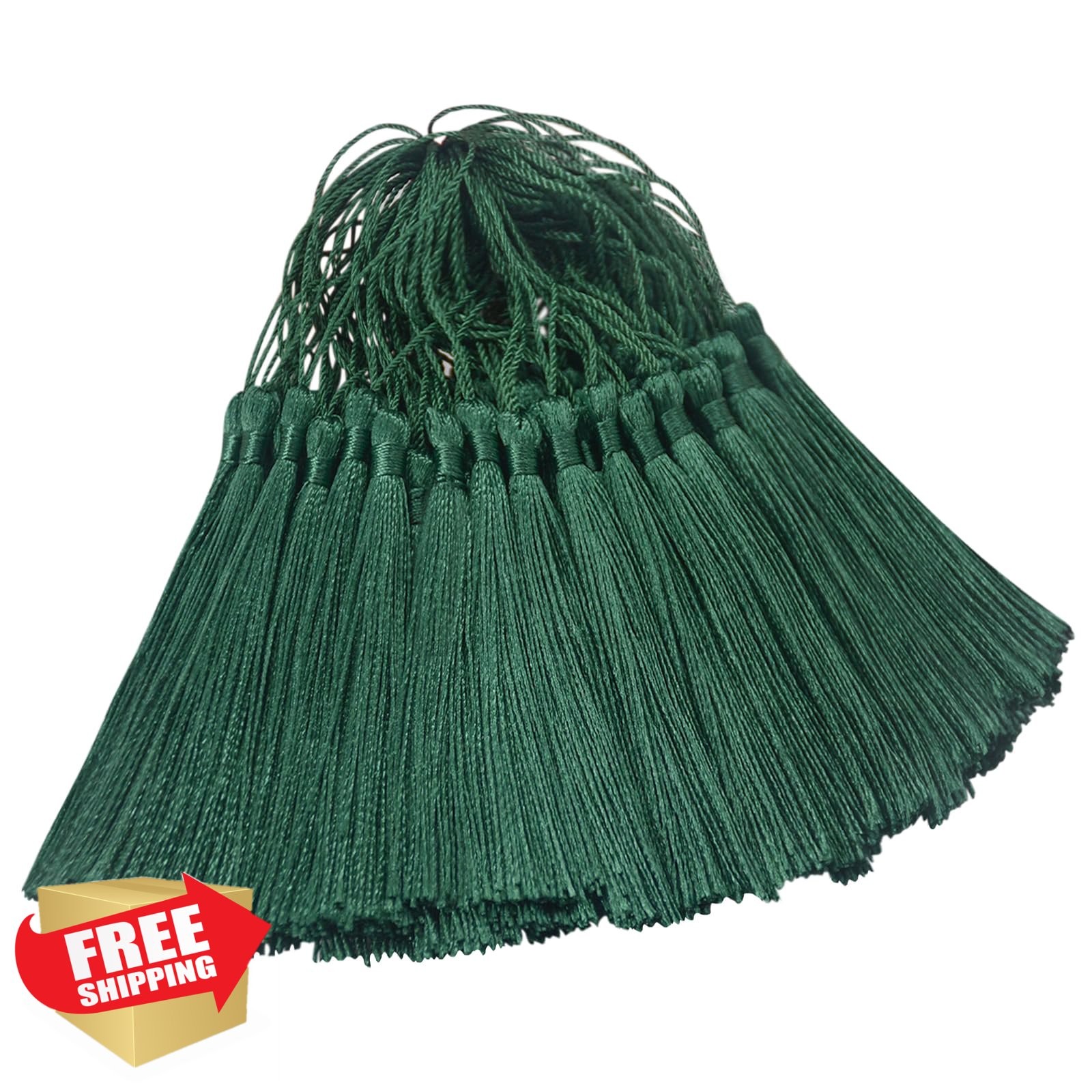 100pcs 5" Graduation Tassel Silky Floss Bookmark Craft Dark Green