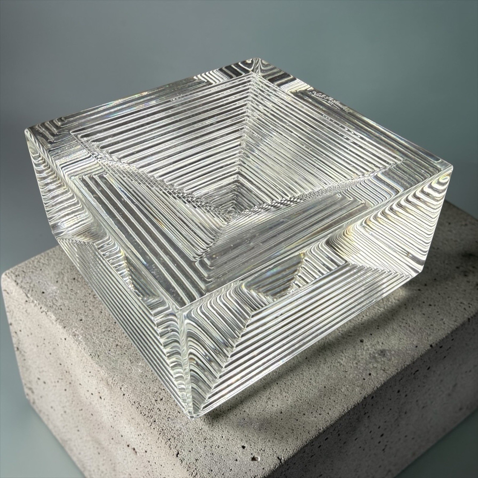 Val Saint Lambert Crystal Double Pyramid Paperweight Optic Art Sculpture Belgium