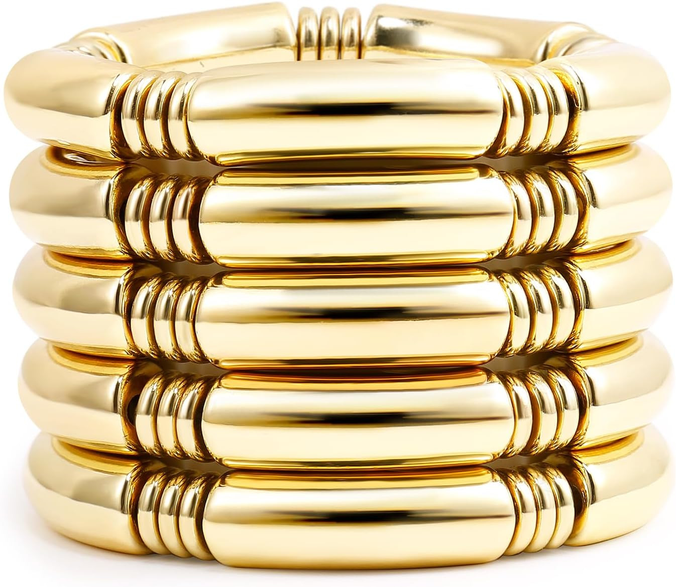 Gold Chunky Bangles Bracelets for Women 14K Gold Plated Stack Layered Curved Bam